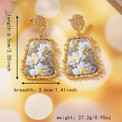 1 Pair Elegant Flower Rectangle Plating Inlay Zinc Alloy Acrylic Drop Earrings