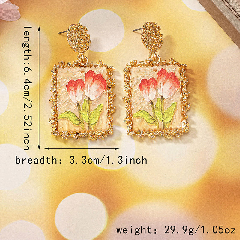 1 Pair Elegant Flower Rectangle Plating Inlay Zinc Alloy Acrylic Drop Earrings