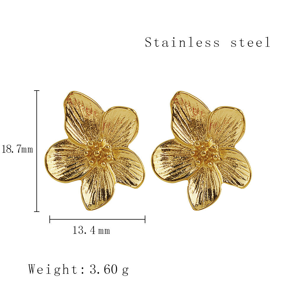 1 Pair Lady Flower Plating Stainless Steel Titanium Steel 18k Gold Plated Ear Studs