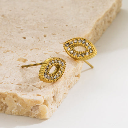 1 Pair Cute Simple Style Classic Style Eye Plating Inlay Stainless Steel Zircon 18k Gold Plated Ear Studs