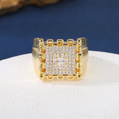 Wholesale Simple Style Square Copper Plating Hollow Out Inlay Zircon Rings