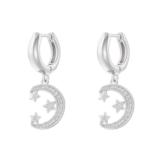 1 Pair Ig Style Cross Moon Bell Plating Inlay Copper Zircon Hoop Earrings