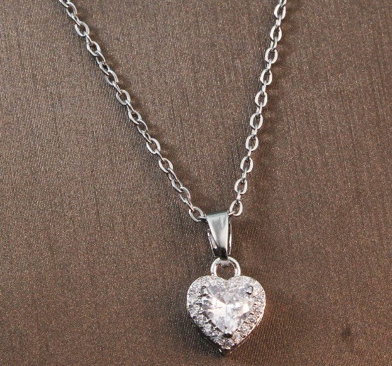 Sweet Heart Shape Titanium Steel Copper Plating Inlay Zircon Pendant Necklace