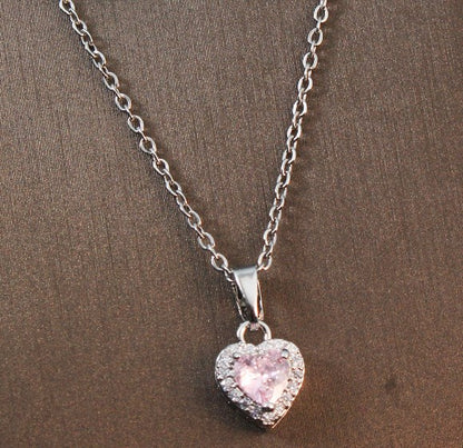 Sweet Heart Shape Titanium Steel Copper Plating Inlay Zircon Pendant Necklace