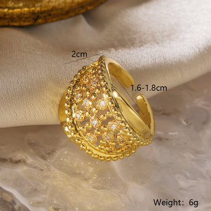 Wholesale Simple Style Geometric Copper Plating Inlay Zircon Open Rings