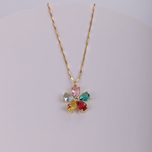 Stainless Steel Copper Sweet Simple Style Flower Plating Inlay Zircon Pendant Necklace