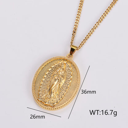 Stainless Steel Vintage Style Oval Pendant Necklace