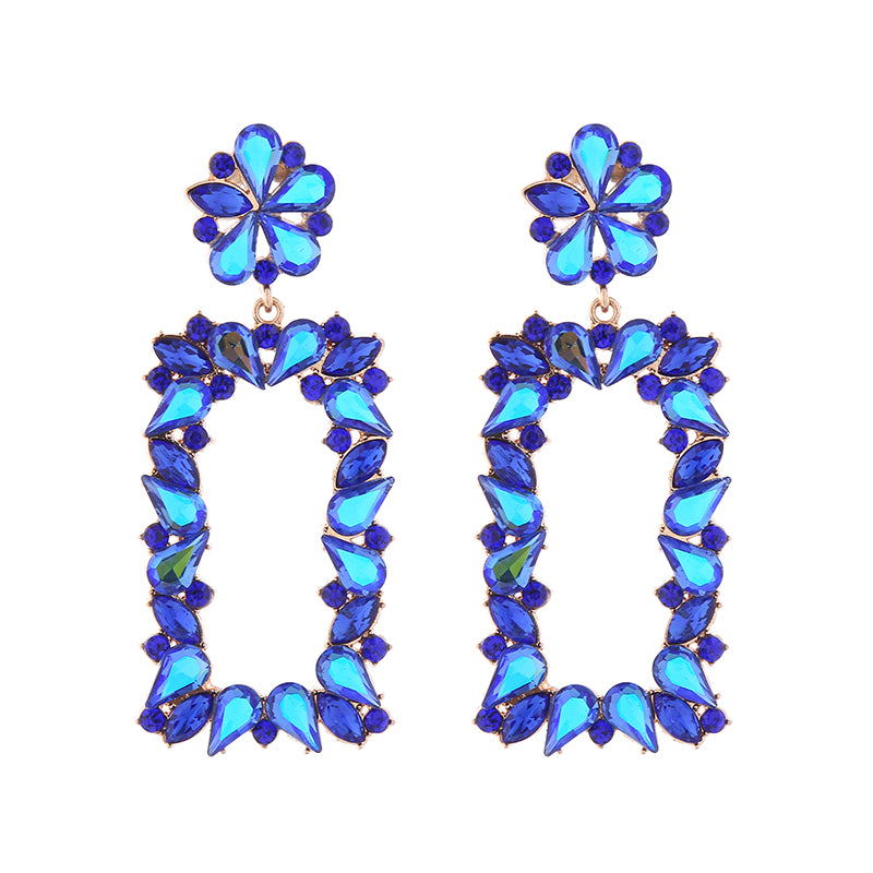 1 Pair Exaggerated Luxurious Flower Rectangle Inlay Alloy Rhinestones Glass Drop Earrings