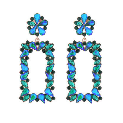 1 Pair Exaggerated Luxurious Flower Rectangle Inlay Alloy Rhinestones Glass Drop Earrings