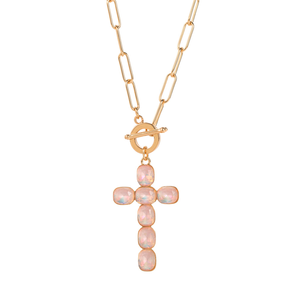 Elegant Simple Style Classic Style Cross Alloy Toggle Inlay Glass Women's Pendant Necklace