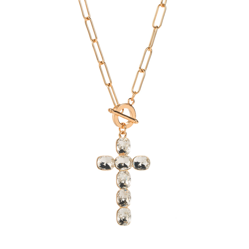 Elegant Simple Style Classic Style Cross Alloy Toggle Inlay Glass Women's Pendant Necklace