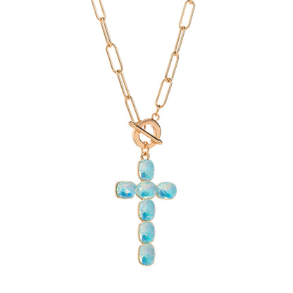 Elegant Simple Style Classic Style Cross Alloy Toggle Inlay Glass Women's Pendant Necklace