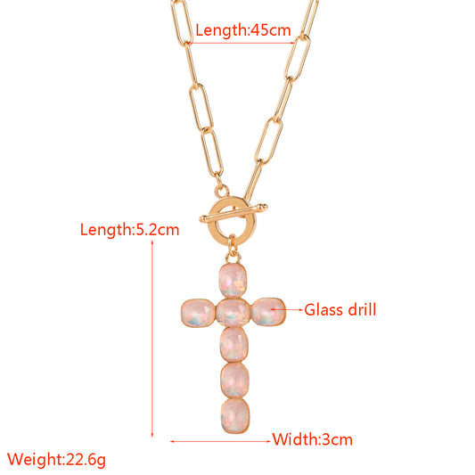 Elegant Simple Style Classic Style Cross Alloy Toggle Inlay Glass Women's Pendant Necklace