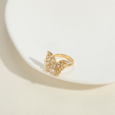 Wholesale Elegant Glam Sweet Butterfly Copper Plating Inlay Zircon Open Rings