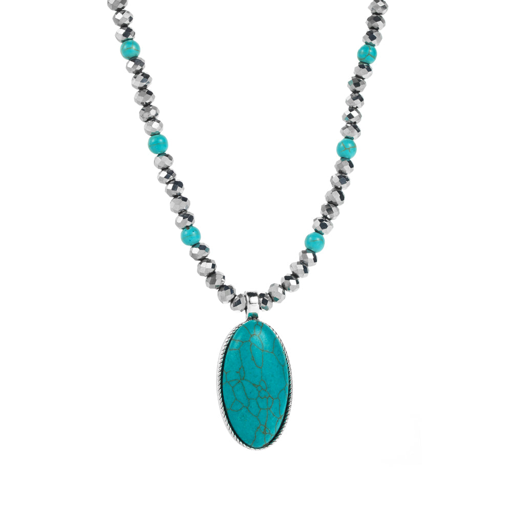 Vintage Style Ethnic Style Oval Artificial Crystal Alloy Beaded Plating Inlay Turquoise Women's Pendant Necklace