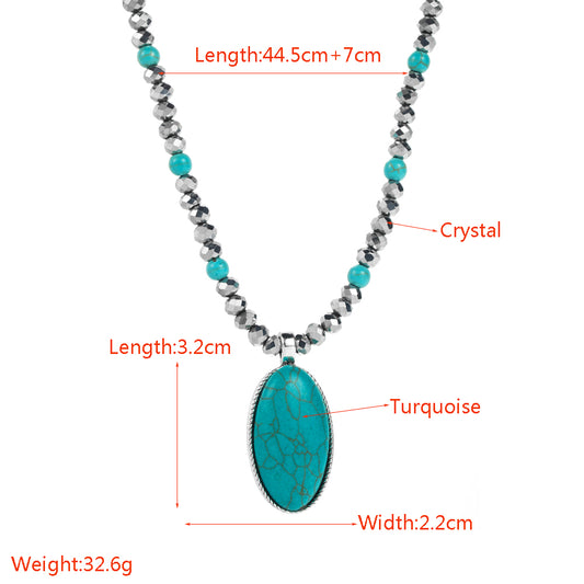 Vintage Style Ethnic Style Oval Artificial Crystal Alloy Beaded Plating Inlay Turquoise Women's Pendant Necklace