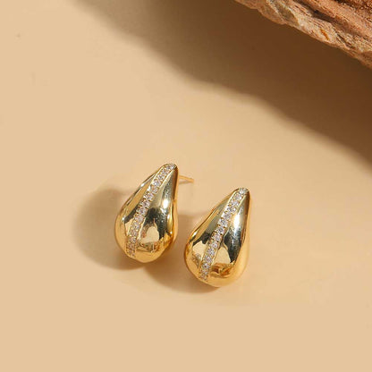 1 Pair Elegant Glam Water Droplets Plating Inlay Copper Zircon Earrings