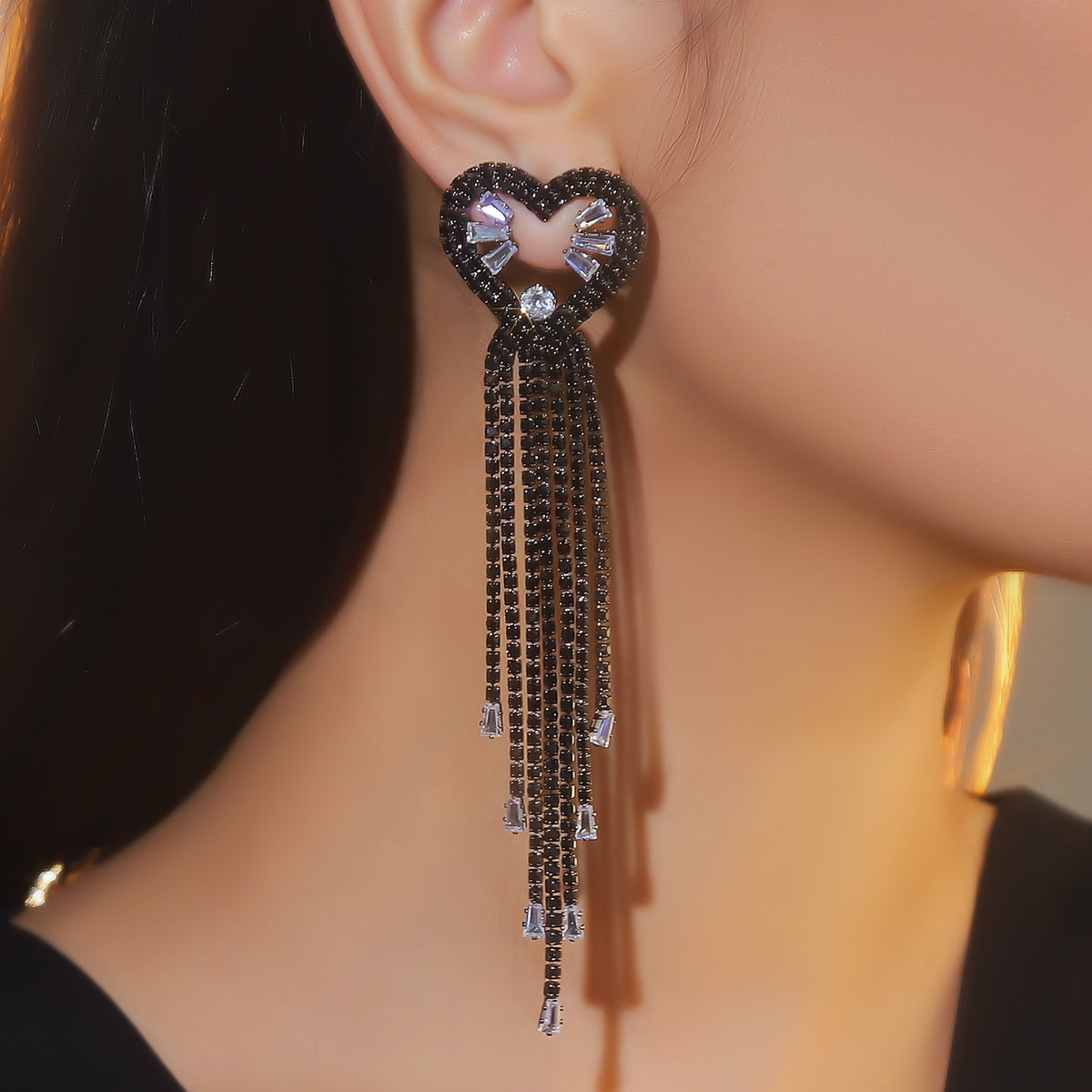 1 Pair Elegant Glam Tassel Inlay Alloy Rhinestones Drop Earrings