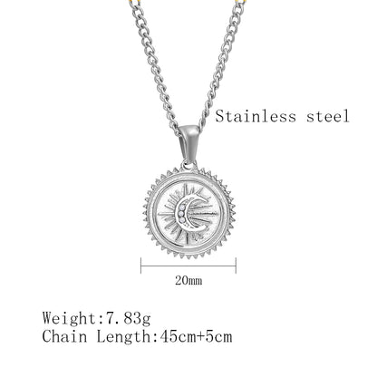 Stainless Steel Retro Sun Moon Plating Inlay Zircon Pendant Necklace