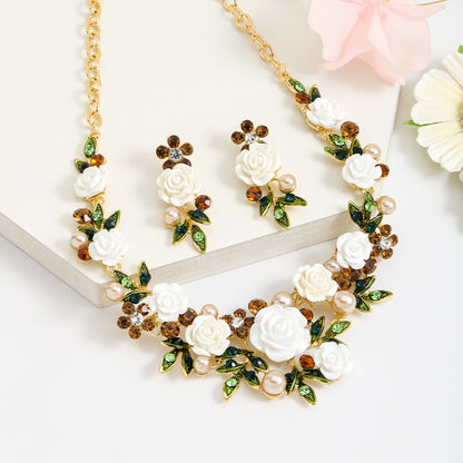 Luxurious Sweet Flower Alloy Polishing Plating Inlay Enamel Women's Earrings Necklace