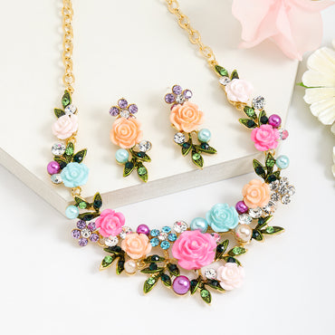 Luxurious Sweet Flower Alloy Polishing Plating Inlay Enamel Women's Earrings Necklace