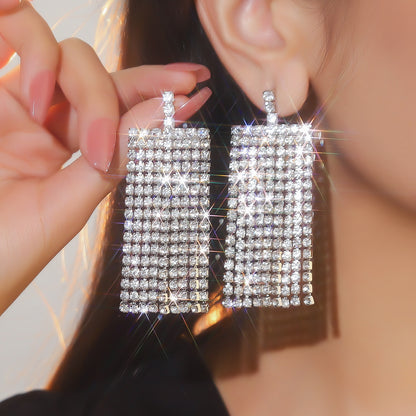 1 Pair Elegant Solid Color Sequins Tassel Inlay Stainless Steel Alloy Rhinestones Drop Earrings