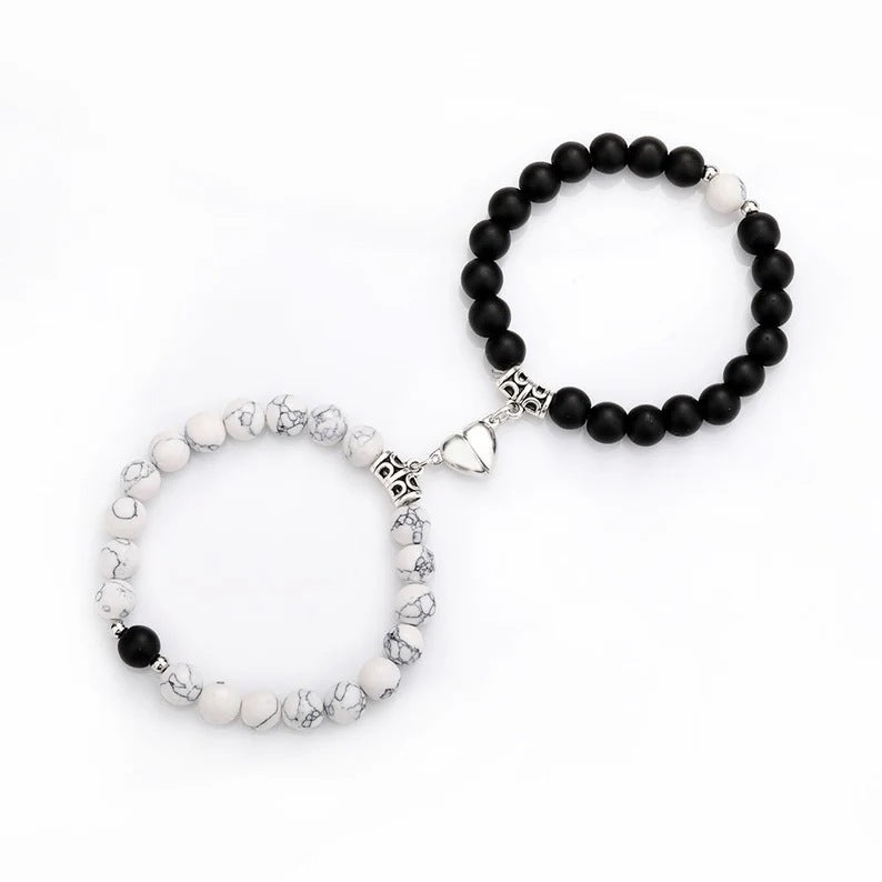 Simple Style Heart Shape Natural Stone Magnetic Material Beaded Knitting Couple Bracelets