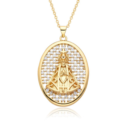 Copper Retro Geometric Plating Inlay Zircon Pendant Necklace