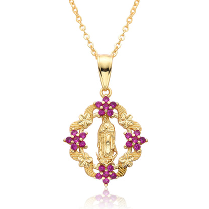 Copper Retro Virgin Mary Flower Plating Inlay Zircon Pendant Necklace