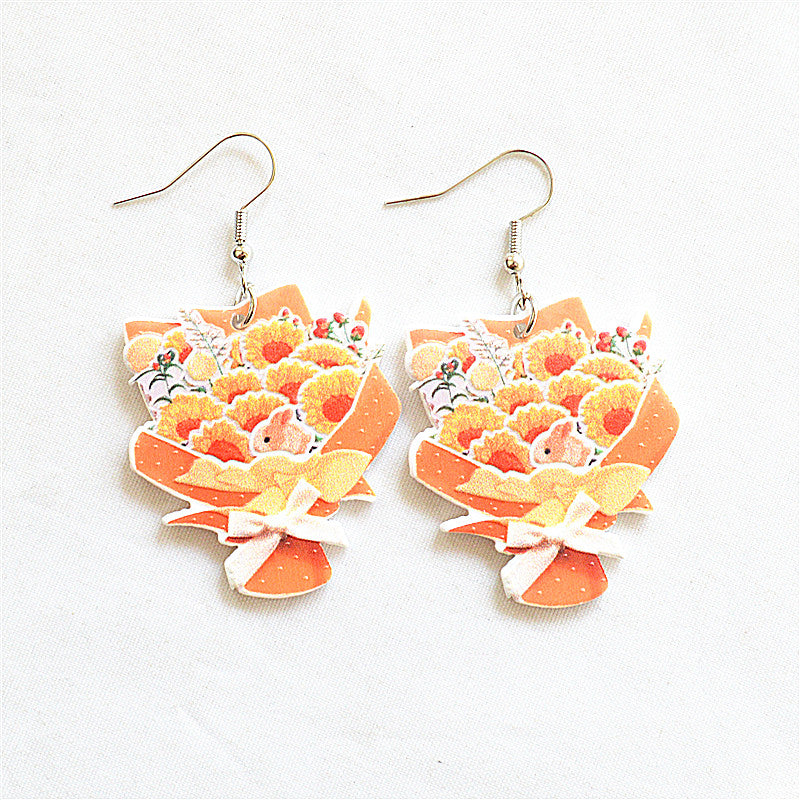 1 Pair Romantic Plant Rose Arylic Metal Drop Earrings