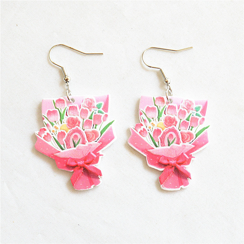 1 Pair Romantic Plant Rose Arylic Metal Drop Earrings