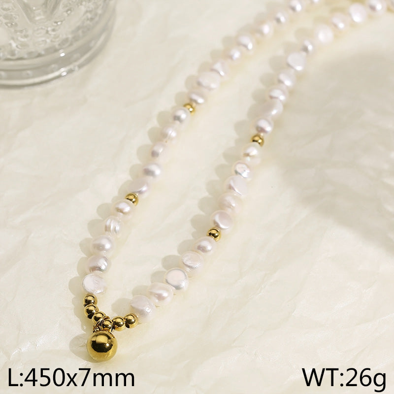 Elegant Simple Style Round Freshwater Pearl Titanium Steel Beaded Women's Bracelets Earrings Necklace