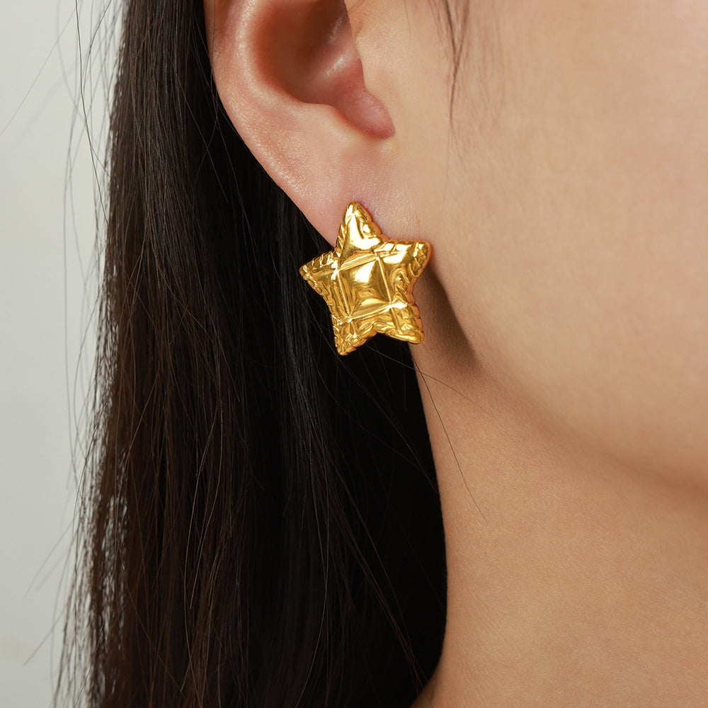 1 Pair Simple Style Artistic Korean Style Pentagram Plating Carving Titanium Steel 18k Gold Plated Ear Studs