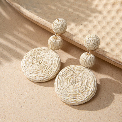 1 Pair Casual Bohemian Round Braid Wood Drop Earrings