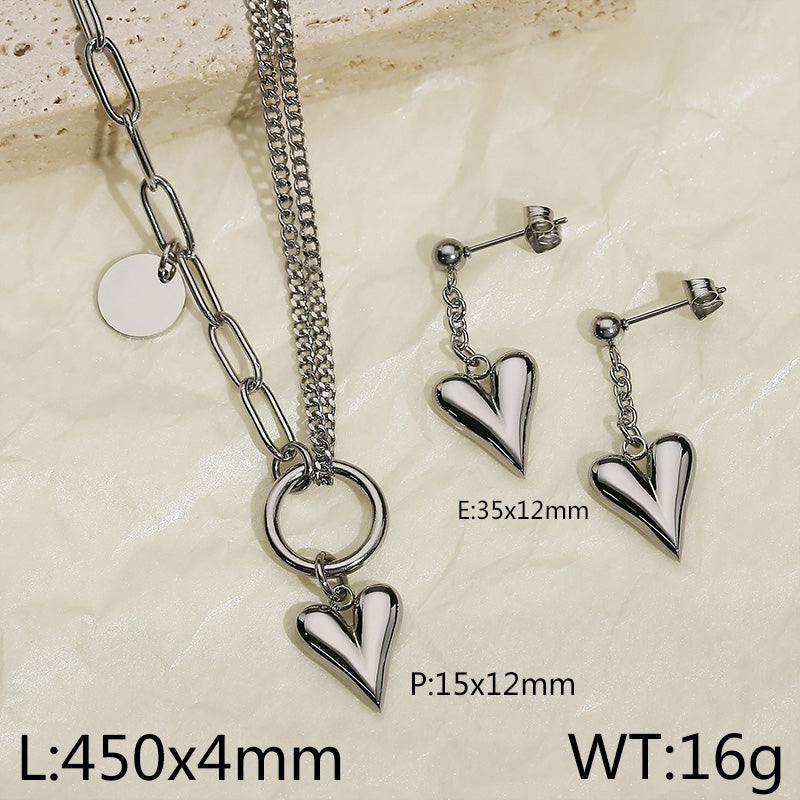 Titanium Steel Simple Style Heart Shape Jewelry Set