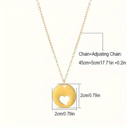 Stainless Steel Retro Simple Style Heart Shape Plating Carving Pendant Necklace