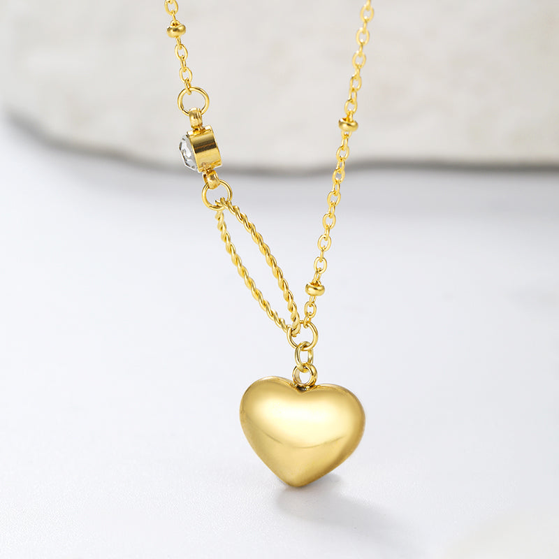 Elegant Simple Style Heart Shape Solid Color Stainless Steel Plating Inlay Zircon 18k Gold Plated Pendant Necklace