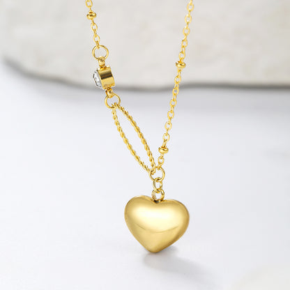 Elegant Simple Style Heart Shape Solid Color Stainless Steel Plating Inlay Zircon 18k Gold Plated Pendant Necklace