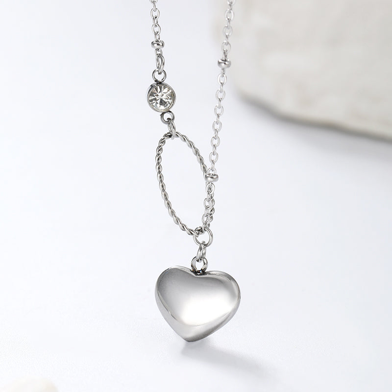 Elegant Simple Style Heart Shape Solid Color Stainless Steel Plating Inlay Zircon 18k Gold Plated Pendant Necklace