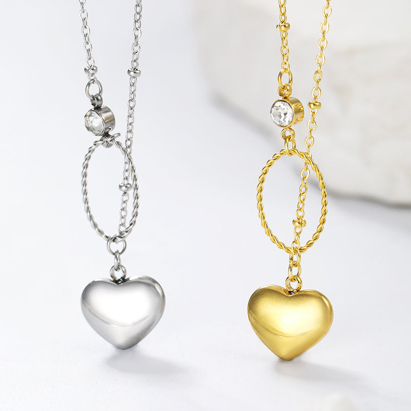 Elegant Simple Style Heart Shape Solid Color Stainless Steel Plating Inlay Zircon 18k Gold Plated Pendant Necklace