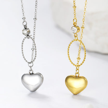 Elegant Simple Style Heart Shape Solid Color Stainless Steel Plating Inlay Zircon 18k Gold Plated Pendant Necklace