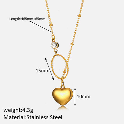 Elegant Simple Style Heart Shape Solid Color Stainless Steel Plating Inlay Zircon 18k Gold Plated Pendant Necklace