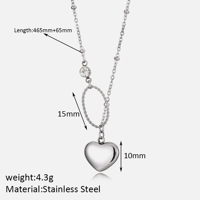 Elegant Simple Style Heart Shape Solid Color Stainless Steel Plating Inlay Zircon 18k Gold Plated Pendant Necklace