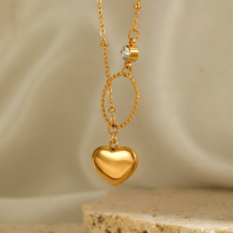 Elegant Simple Style Heart Shape Solid Color Stainless Steel Plating Inlay Zircon 18k Gold Plated Pendant Necklace