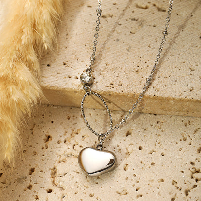 Elegant Simple Style Heart Shape Solid Color Stainless Steel Plating Inlay Zircon 18k Gold Plated Pendant Necklace