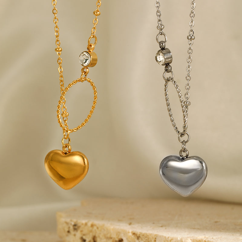 Elegant Simple Style Heart Shape Solid Color Stainless Steel Plating Inlay Zircon 18k Gold Plated Pendant Necklace