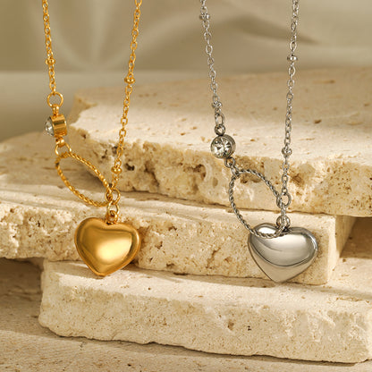 Elegant Simple Style Heart Shape Solid Color Stainless Steel Plating Inlay Zircon 18k Gold Plated Pendant Necklace