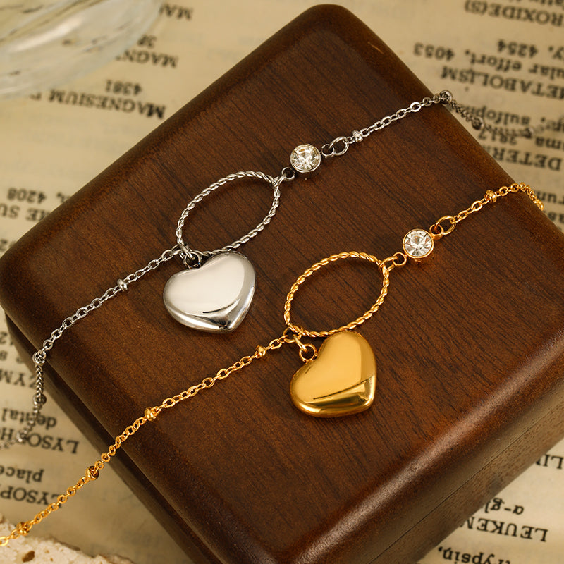 Elegant Simple Style Heart Shape Solid Color Stainless Steel Plating Inlay Zircon 18k Gold Plated Pendant Necklace