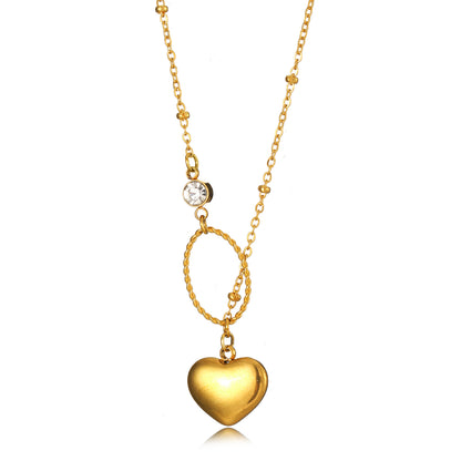 Elegant Simple Style Heart Shape Solid Color Stainless Steel Plating Inlay Zircon 18k Gold Plated Pendant Necklace