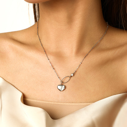 Elegant Simple Style Heart Shape Solid Color Stainless Steel Plating Inlay Zircon 18k Gold Plated Pendant Necklace